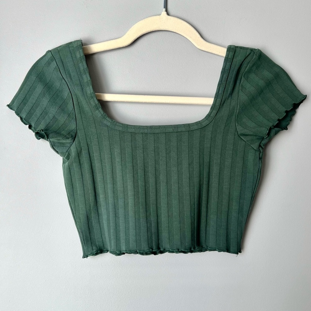 OFFLINE by Aerie OG Groove Ribbed Cropped Tee | Green | Size XS - Picture 3 of 5